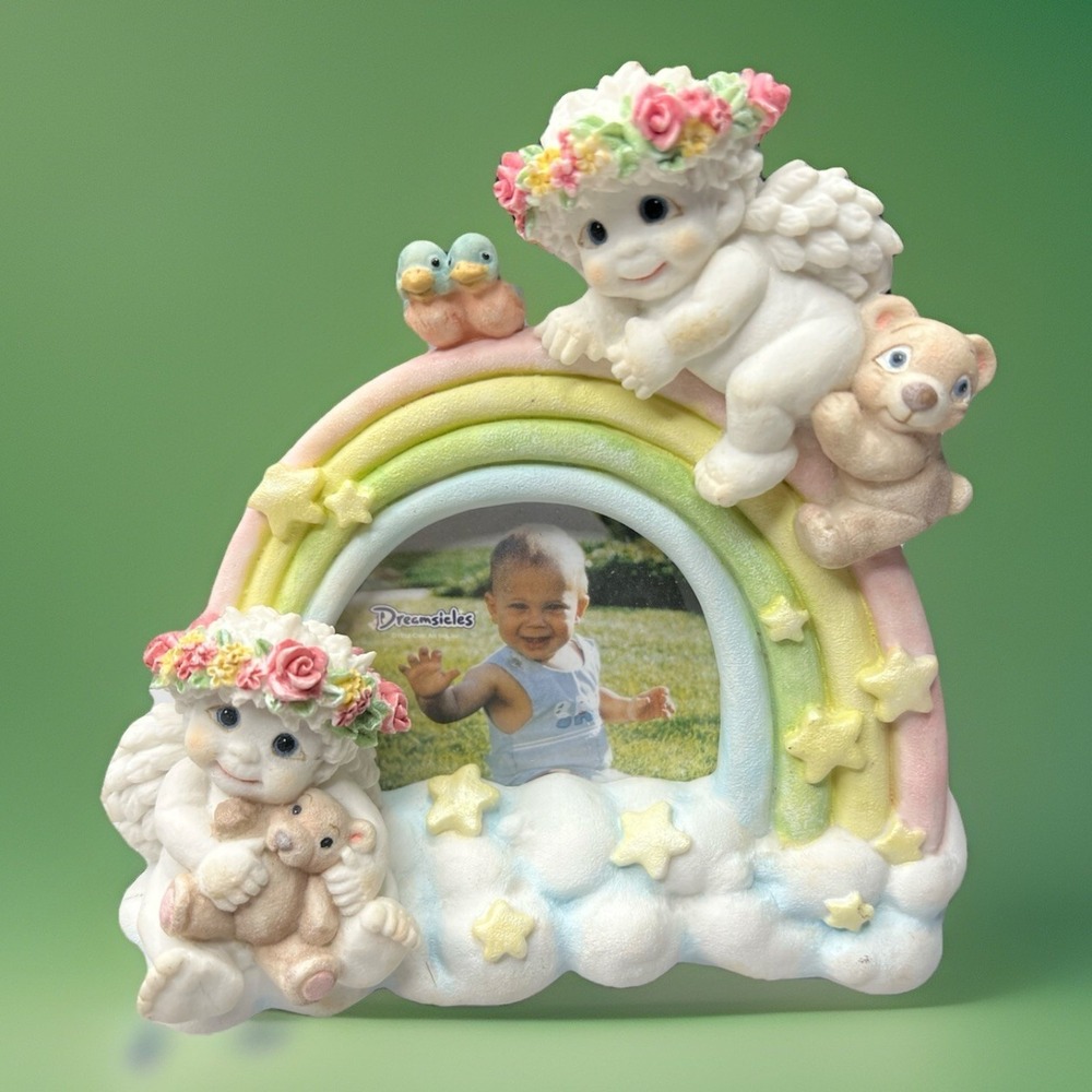 Dreamsicles Rainbow Photo Frame 10347 Cherub Angels Bears Cast Art 1997 Nursery